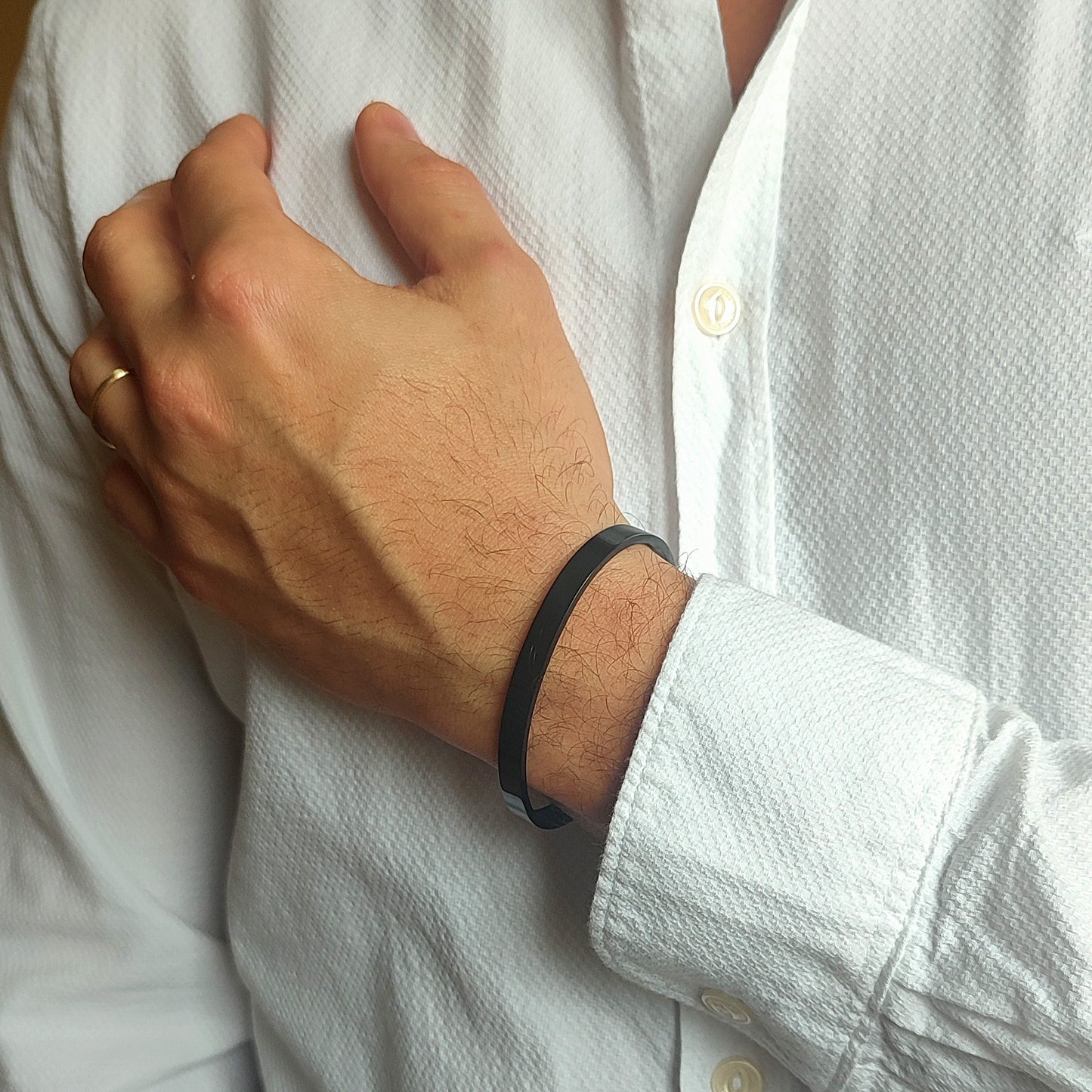 Bracciale Uomo Schiava in Acciaio Nero con Incisione Personalizzata